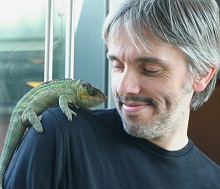 John Hamilton and a Lizard at the Vivarium of Manchester Museum