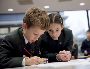 Cheadle Hulme School Pupils, Elizabeth Pollitt and Sam Murphy, solving the problems in the National Young Mathematicians’ Award 2014.