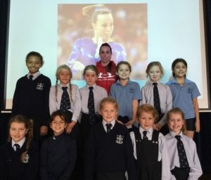 Beth Tweddle pictured with Alderley Edge Junior girls