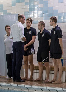 Prince William speaking with water polo team players at Bolton School | Royal Visit to Merseyside 2017