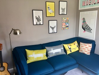 Design ideas for blue, grey and yellow lounge