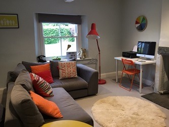 Gray and orange family den