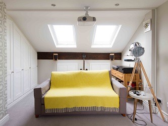 Yellow and grey loft for relaxation