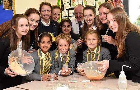 King's school Macclesfield teachers and young scientists with Greenbank Preparatory pupils