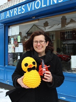 Ayres Violins, maestro knitted chick | Didsbury Chick Hunt Francis House