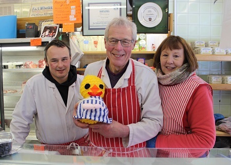 Wheildon butchers with knitted chick | Francis House Didsbury Chick Hunt