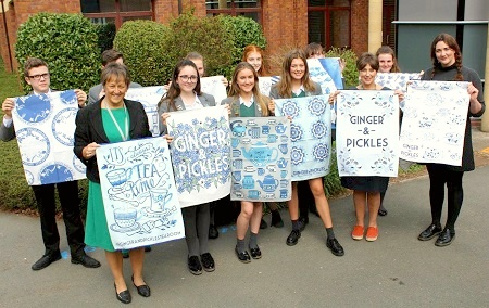 The Grange School students with their towels designed for Ginger and Pickles Tearooms