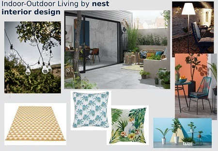 Indoor outdoor living space design board, May 2018