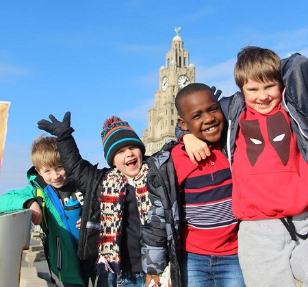 Kings school students at Liverpool water front