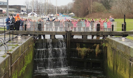 Kings School pupils at Mersey Bridge, Liverpool