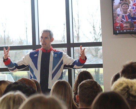 Olympic rower gold medalist Etienne Stott MBE at Cheadle Hulme School