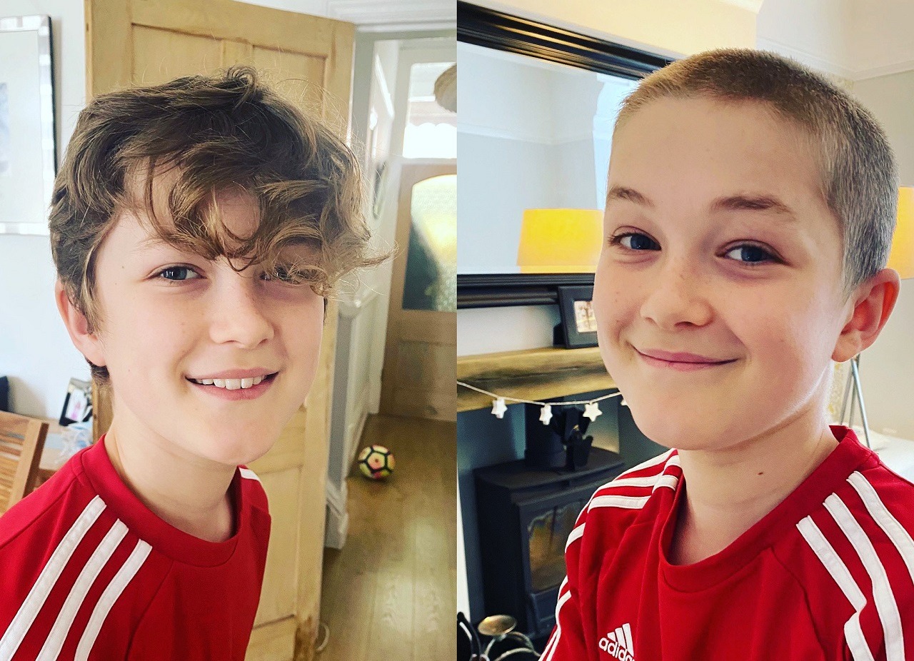 Boy before and after head shave
