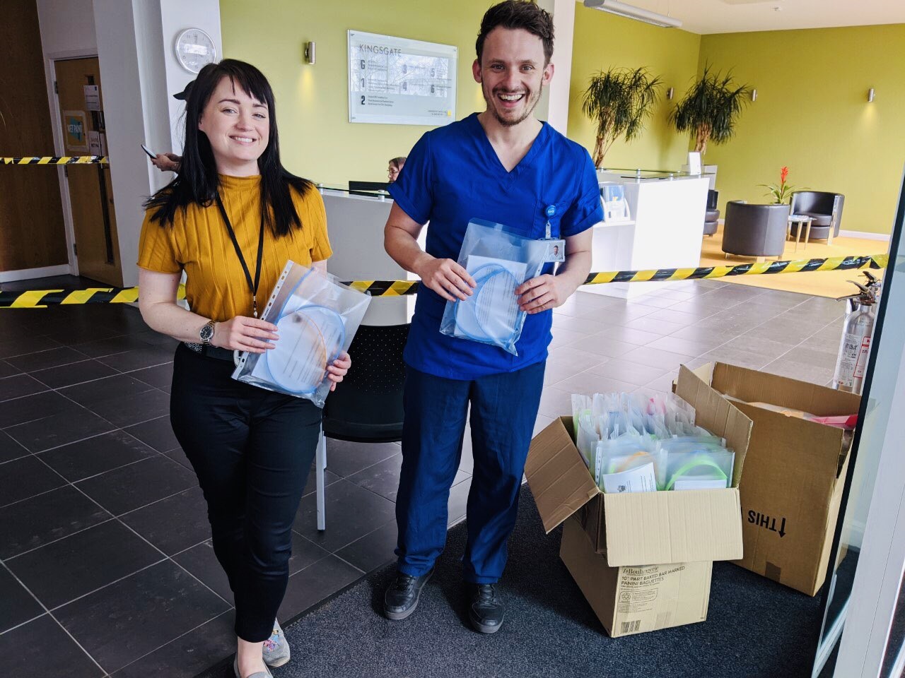 Old Waconian Tim Merchant and colleague receive a PPE delivery from Cheadle Hulme School