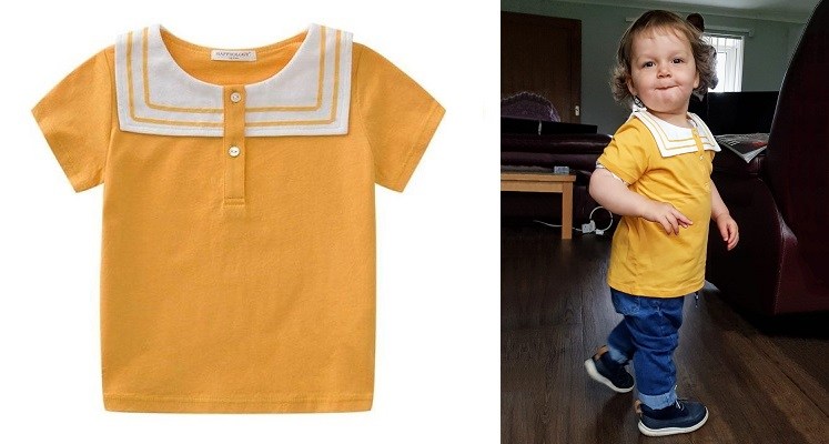 Child Wearing Happyology Baby Girls Sunshine Yellow Sailor Blouse