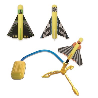 A set of Stomp Rocket Stunt Planes with launching stand