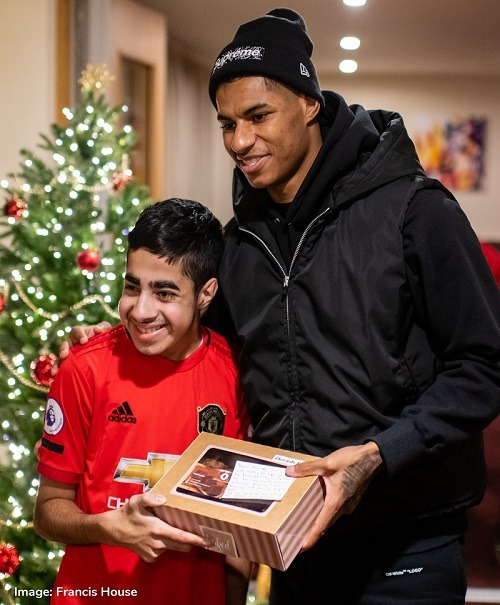 Faizan Sheikh with Marcus Rashford at Francis House 2019