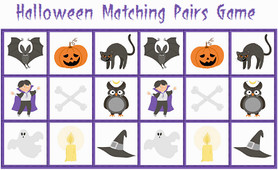 Halloween matching pairs card game from PlanBee activity pack