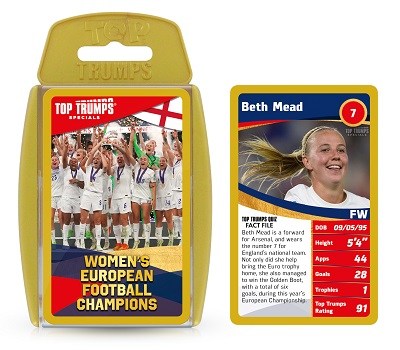 Women's European Football Champions Top Trumps, box and one of the cards