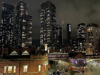 Deansgate, Manchester skyline at night