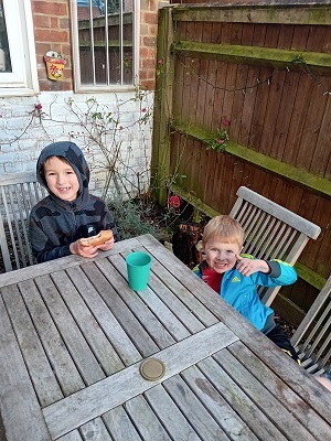 Children eating in the garden