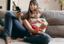 Mother and child watching TV