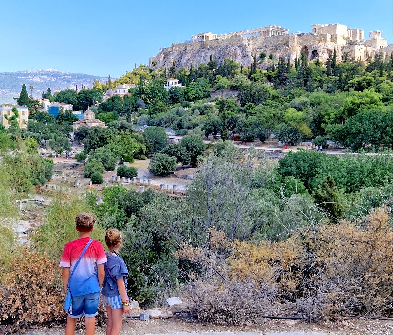 View on the Acropolis Hill and Parthenon from Athenian Agora
