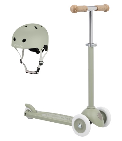 Olive Banwood Eco scooter and helmet