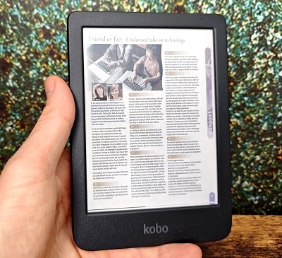 Kobo Clara Colour eReader with Mums&Dads magazine page on