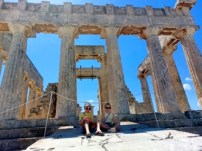 Kids having a rest in the shade of the Temple of Athena Aphaia