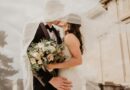 Wedding, bride and groom kiss