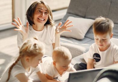 Stressed mother with children