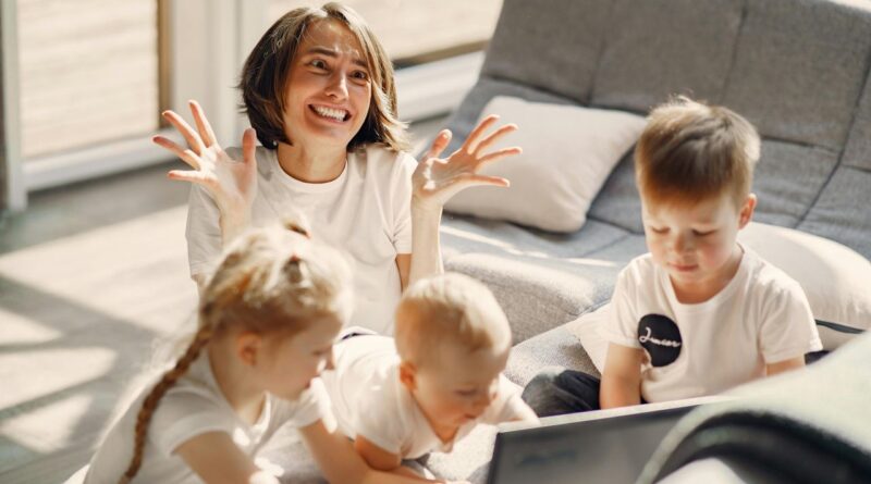 Stressed mother with children