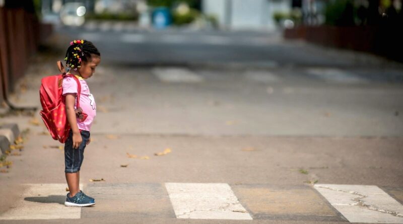 Little girl with a backpack at zebra crossing on the way to school | Photo by Aniekan Umoren at pexels