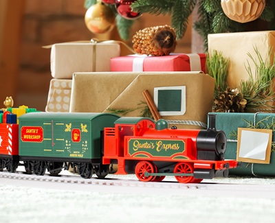 Hornby Santas Express Train Set and presents under Christmas tree