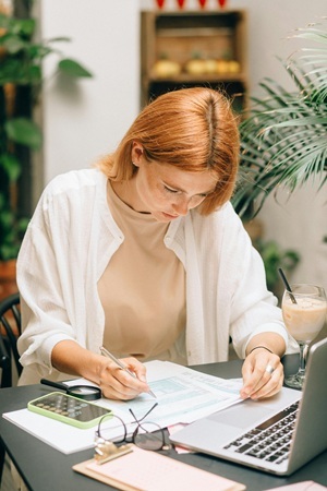 Woman working at her desk