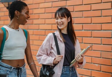 Girls with books. University
