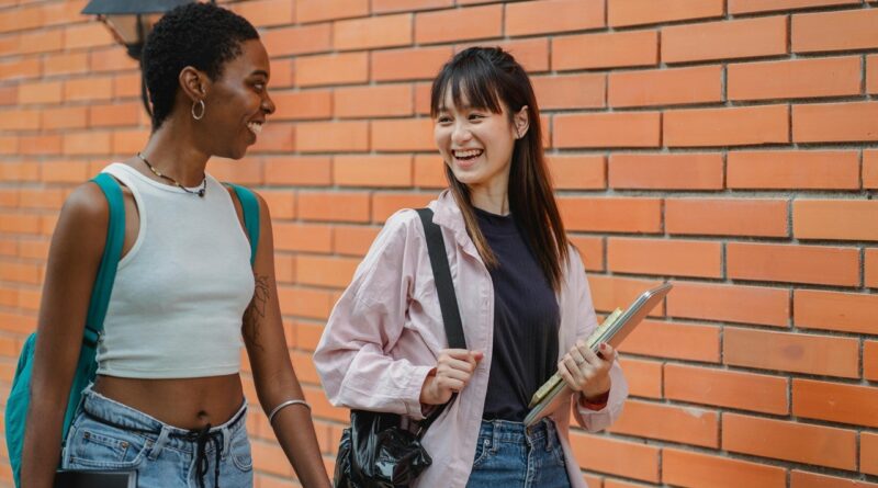 Girls with books. University