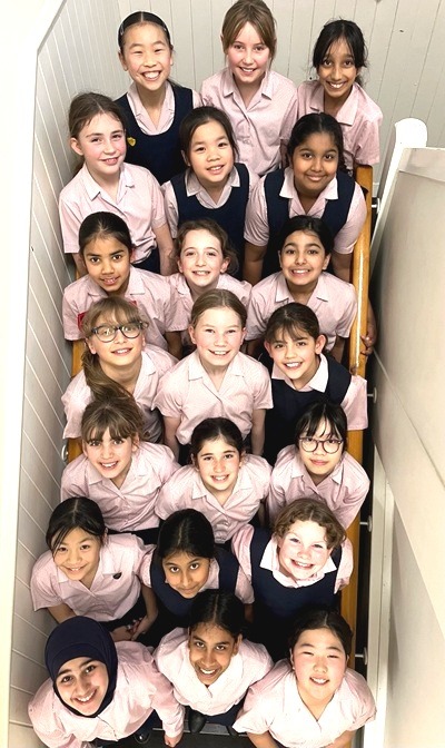 Bowdon Prep pupils at the staircase at the school