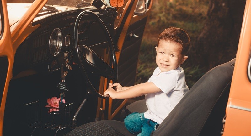 Boy in a car