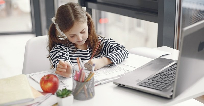 A girl doing her homework