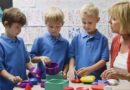 Primary school lesson, children and a teacher