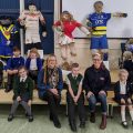 Children with their sporting scarecrows and Tatton Park