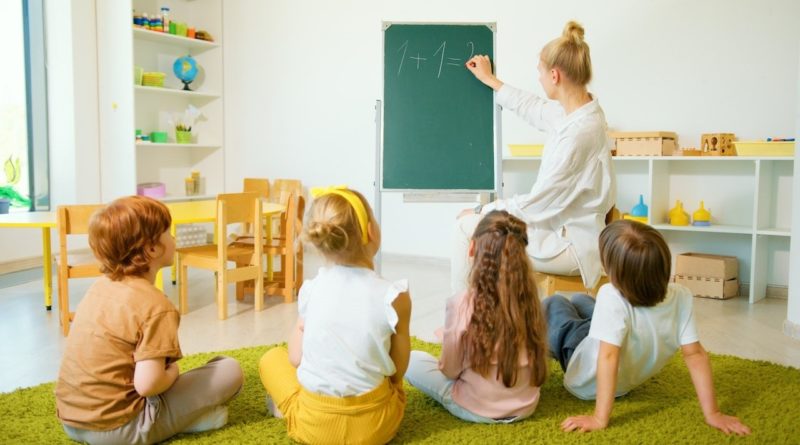 Teaching maths to kids in a small group, photo by Artem Podrez