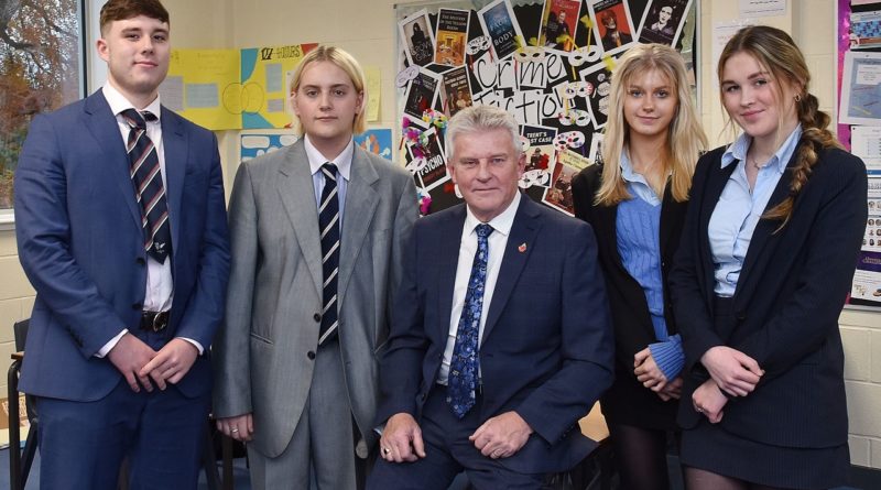 Steve Wilkins with students of King's School, Macclesfield