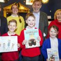 Kids, Michael Rosen and organizers at the Stockport Children's Poetry Festival 2024