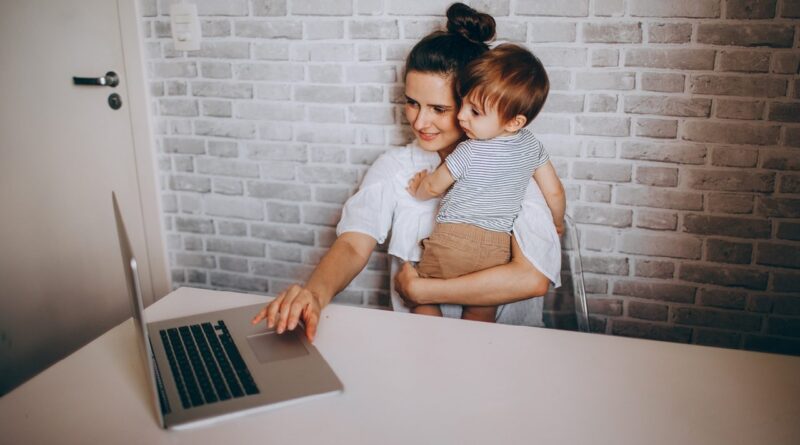Mother and child with computer