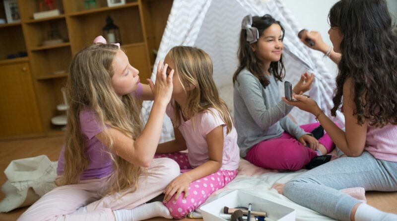 Girls having a makeup session