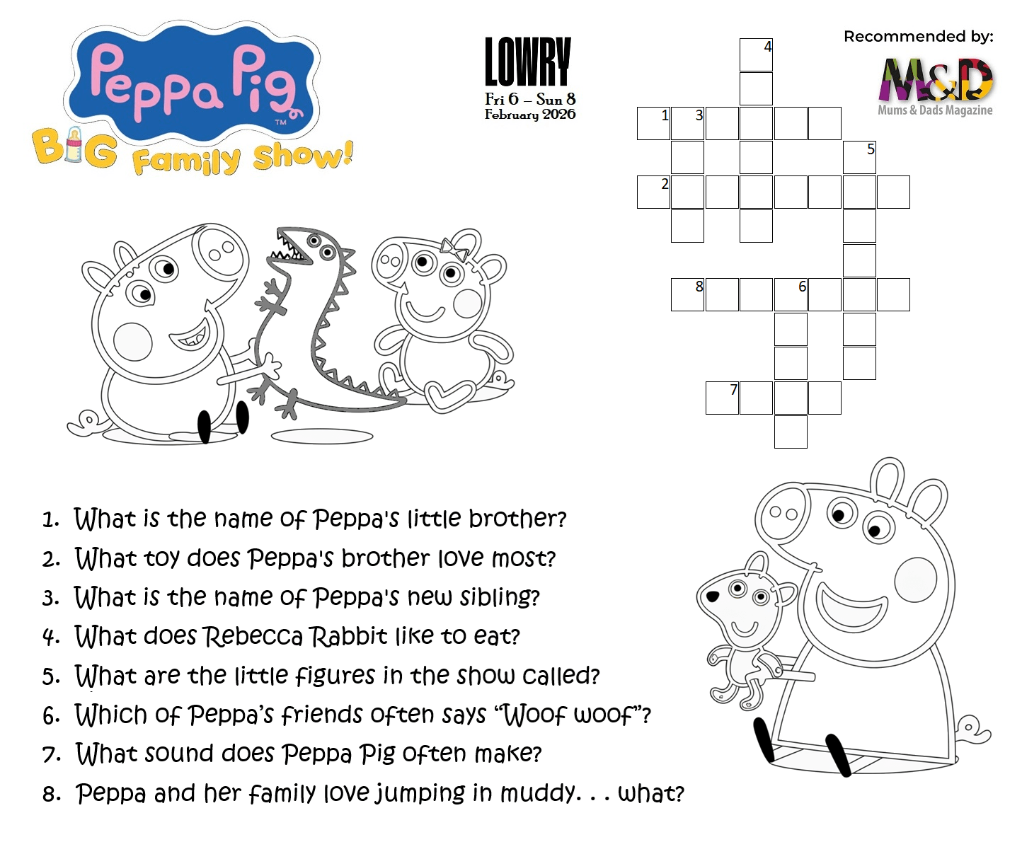 Peppa Pig Big Family crossword