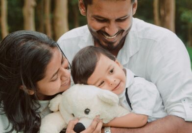 Happy Family with Teddy Bear