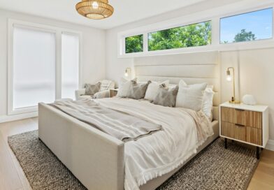 A bed in a room